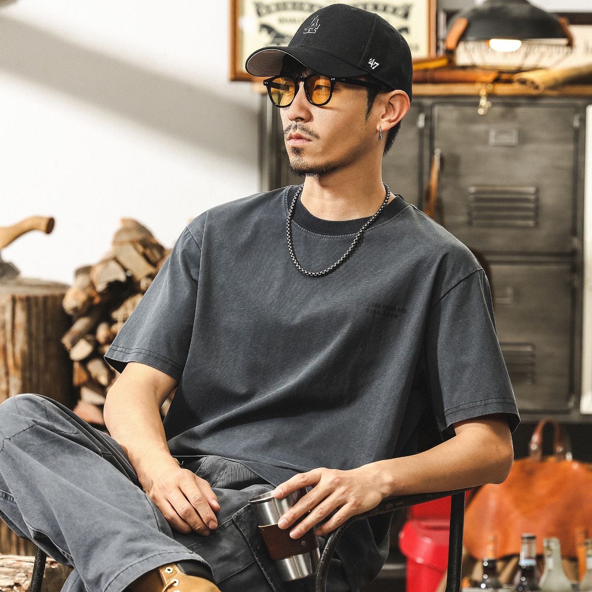 美拉德古典230g重磅T恤男短袖2025夏季新款美式做舊潮流百搭上衣