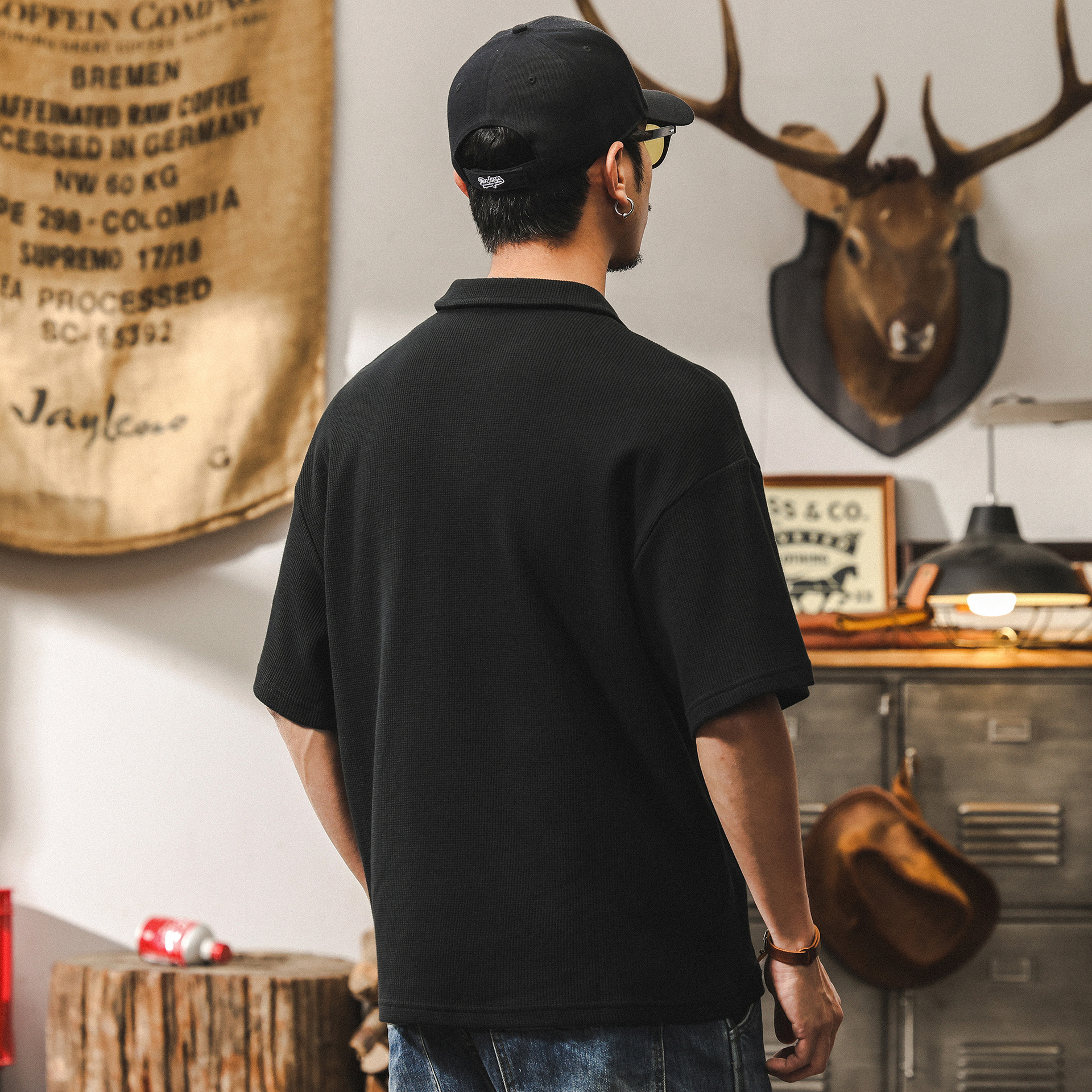 美式經典復古海鷗領Polo衫男夏季潮牌寬鬆基礎高級感男士短袖T恤