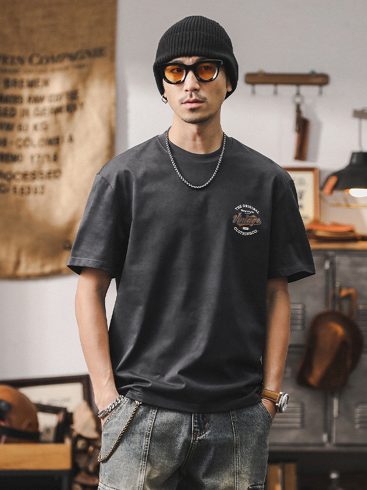 235g重磅發泡印花T恤男夏季短袖2024新款美式復古潮牌寬鬆上衣男