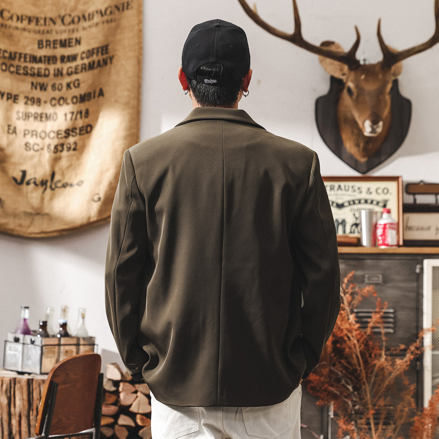 美式復古平駁領通勤休閒西裝外套男士2025新款潮流英倫紳士西服男