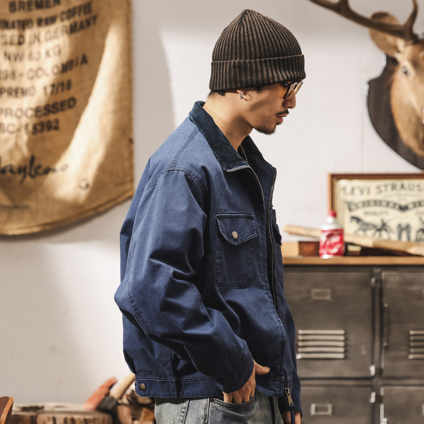 美式復古底特律夾克男士潮牌秋季重磅水洗寬鬆短款工裝外套男春秋