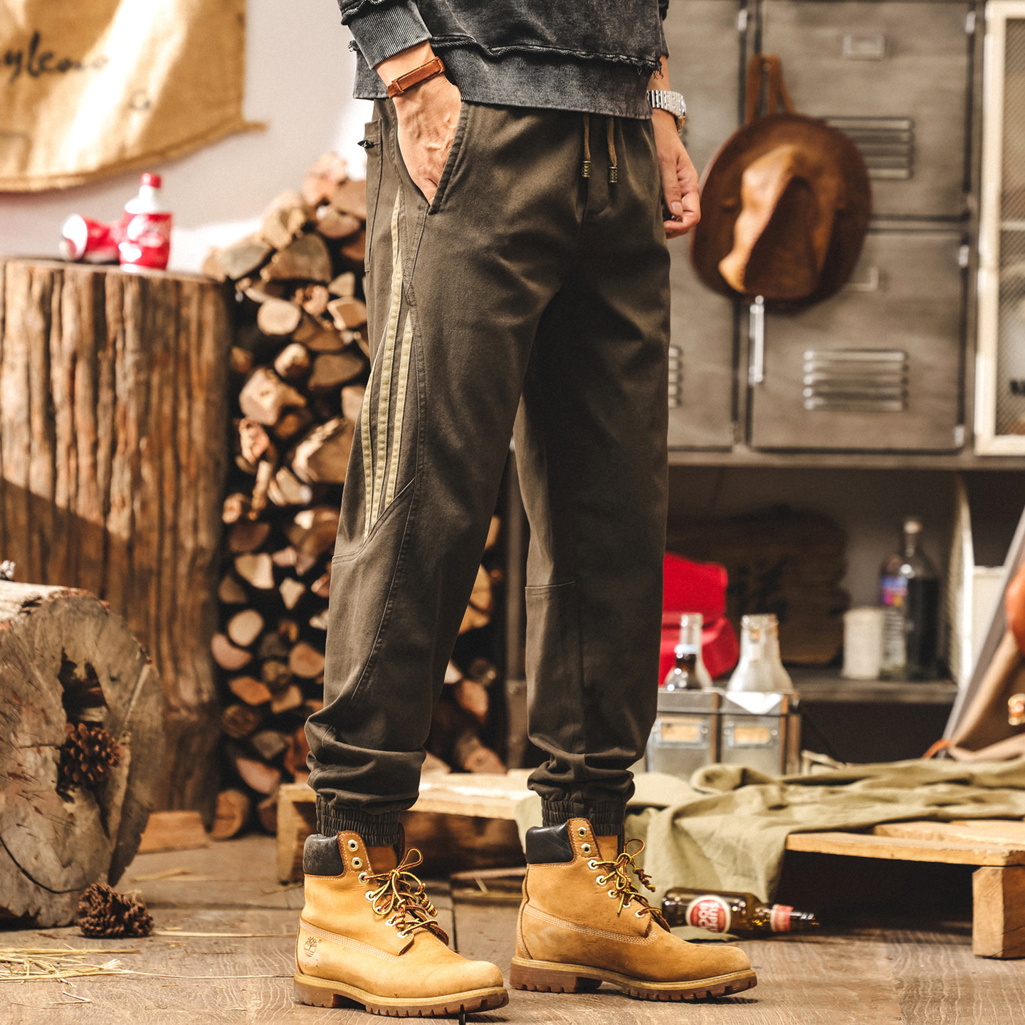 美式復古工裝褲子男2025新款秋季三條槓男士休閒褲潮流寬鬆束腳褲