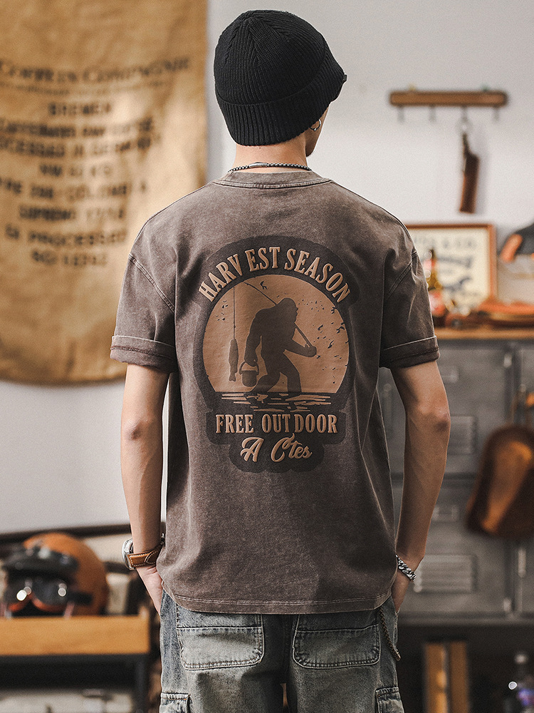 美式復古重磅T恤男夏季短袖寬鬆男士新款上衣潮牌水洗半袖體恤男