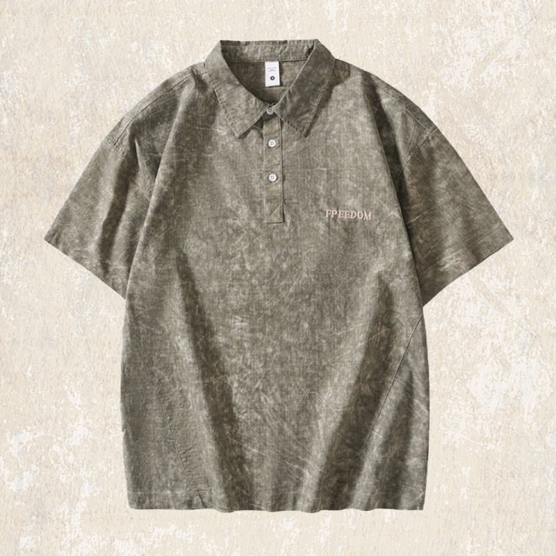 美式扎染水洗polo衫男夏季短袖潮牌高級感痞帥寬鬆刺繡翻領T恤男