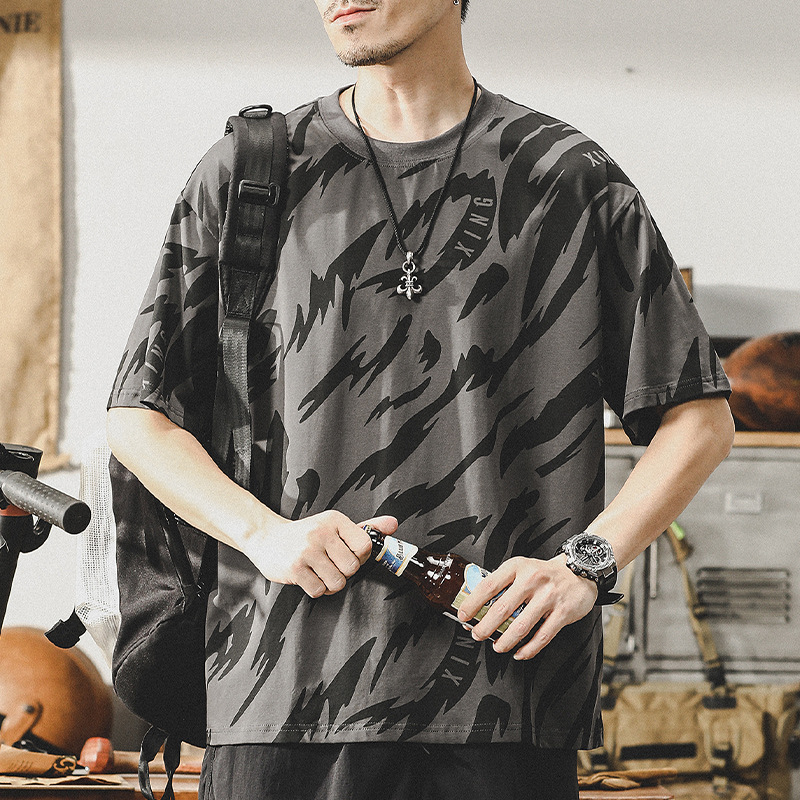 杰雷諾冰絲T恤男短袖夏季2024潮牌美式圓領冰感半袖體恤上衣薄款