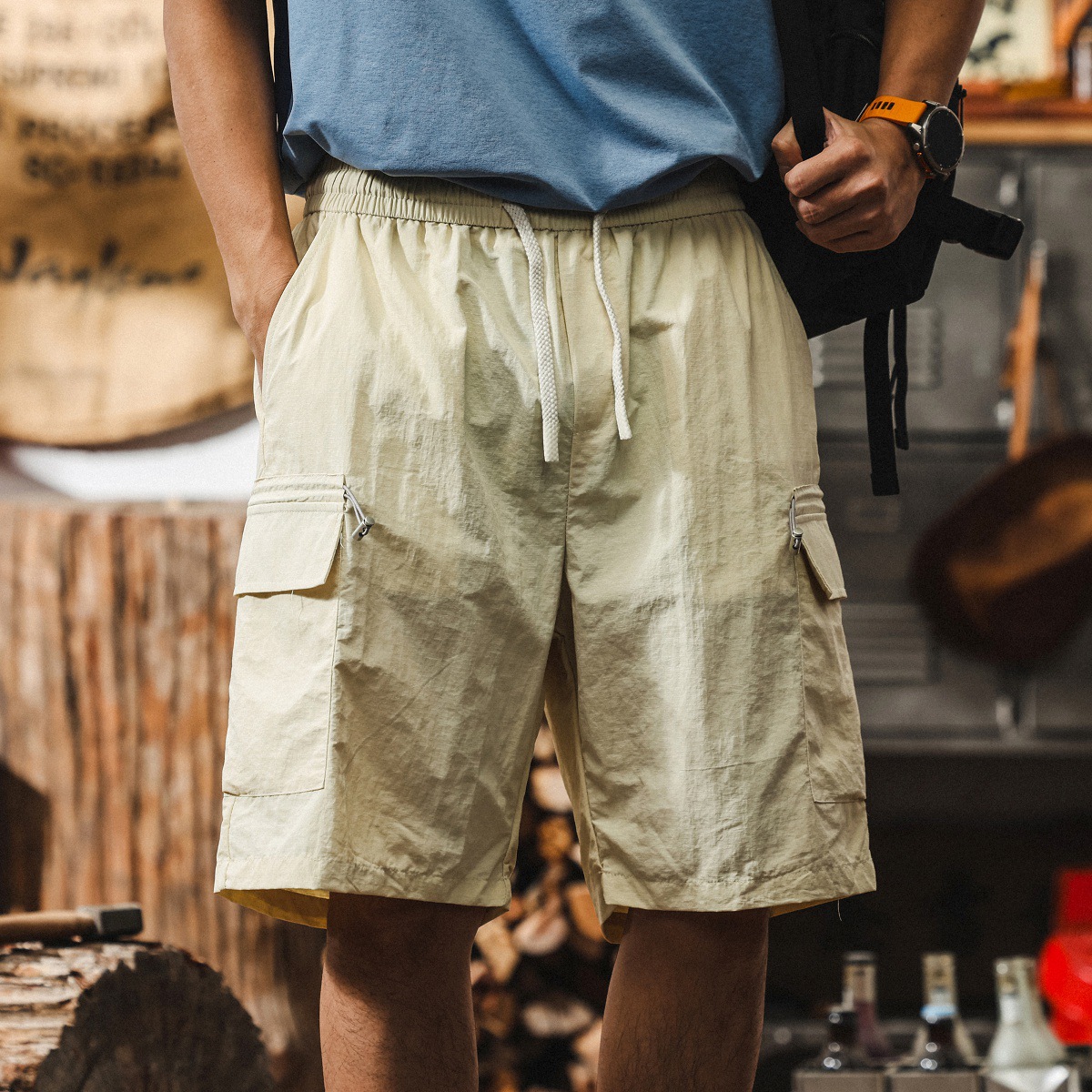 美式戶外機能冰絲工裝短褲男夏季薄款速幹外穿休閒五分褲男士褲子