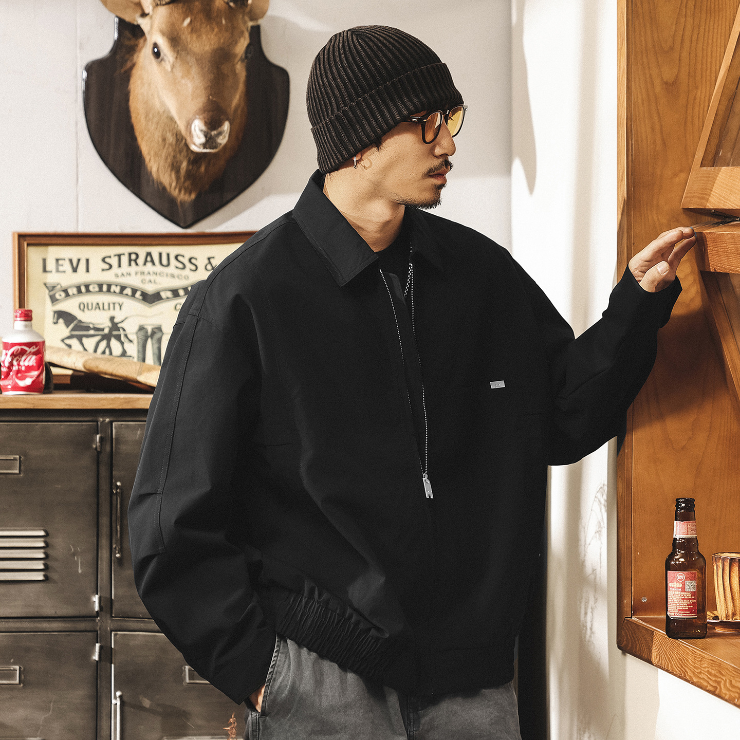 美式復古行政夾克男春秋2025新款潮牌通勤寬鬆休閒工裝飛行員外套