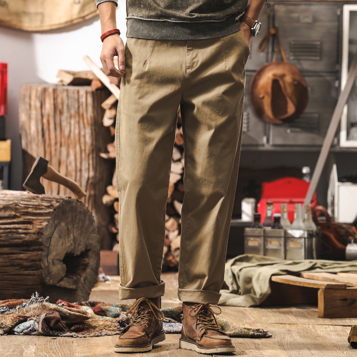 美式復古工裝褲子男潮牌春季阿美咔嘰奇諾褲美拉德寬鬆直筒休閒褲