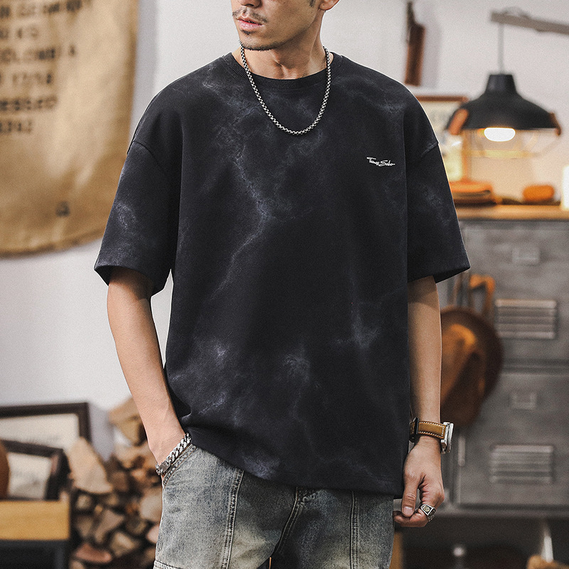 美式潮牌短袖男夏季宽松扎染水洗重磅T恤男士2024新款半袖体恤男