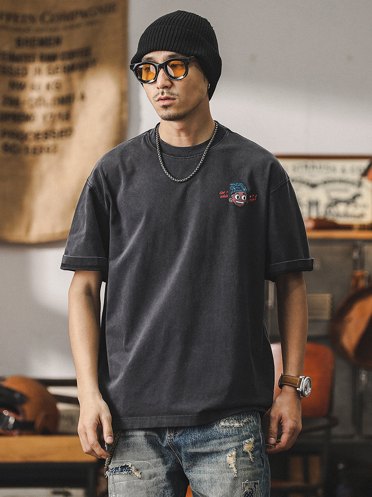 2024新款潮牌短袖男夏季300g重磅T恤男美式復古水洗寬鬆半袖體恤