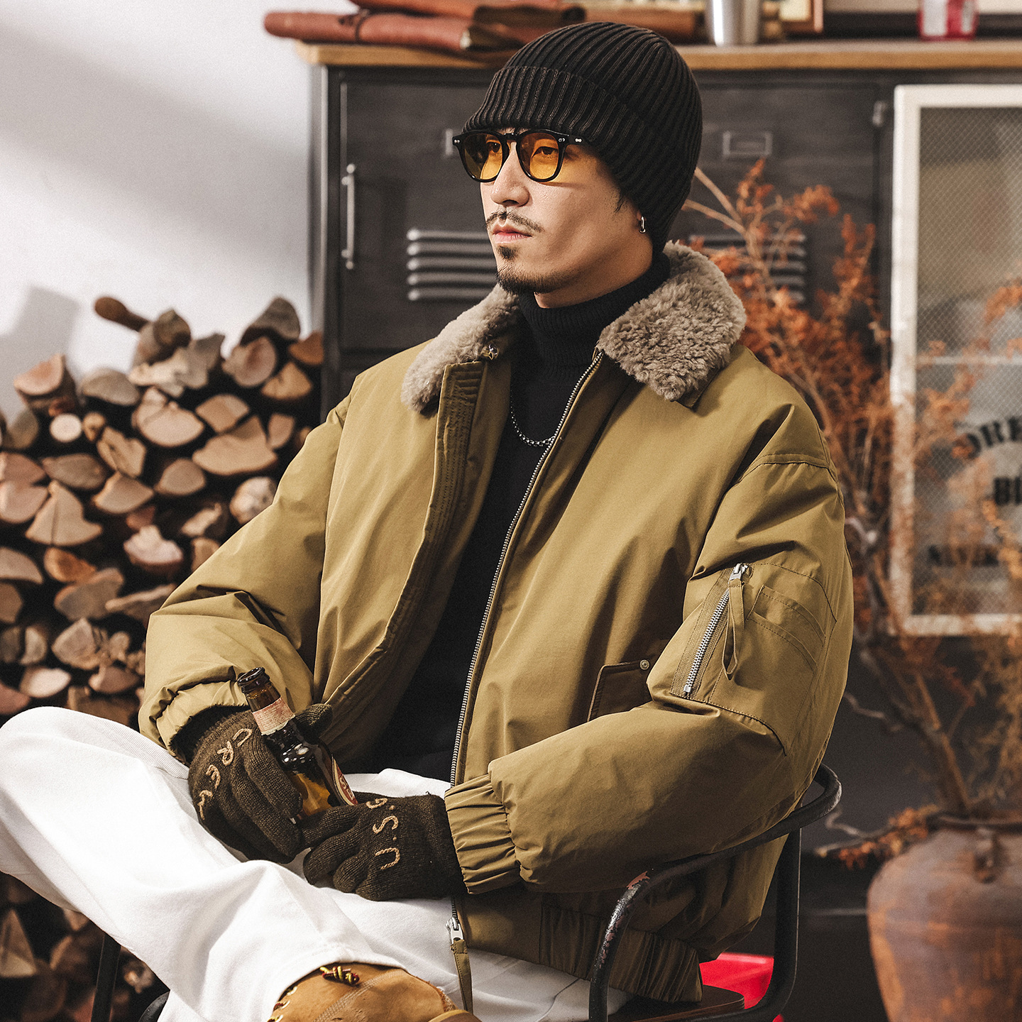 美式復古90%純白鴨絨羊毛領羽絨服男冬季加厚戶外工裝潮牌外套男