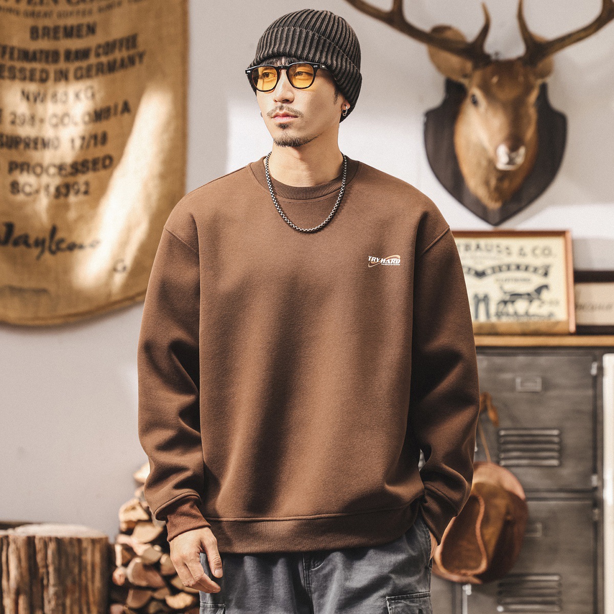 美式復古衛衣男秋季新款潮牌420g重磅寬鬆大碼簡約休閒男士上衣潮