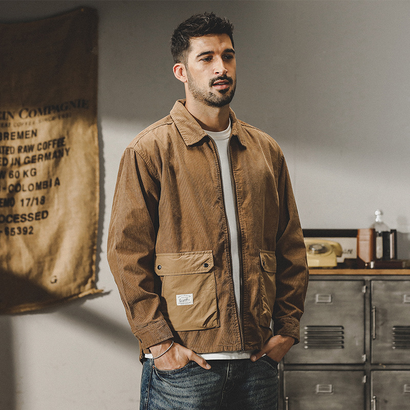 杰雷諾加厚條紋燈芯絨襯衫外套男秋冬款美式復古重磅寬鬆工裝夾克