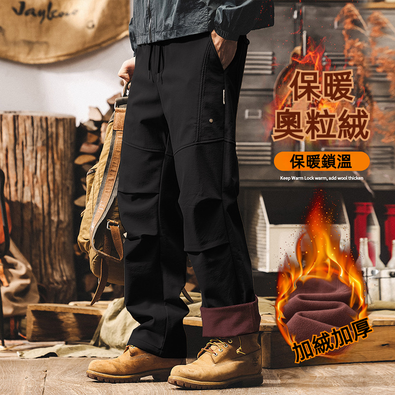 美式復古加絨工裝褲子男直筒冬季潮牌加厚機能傘兵褲寬鬆休閒長褲