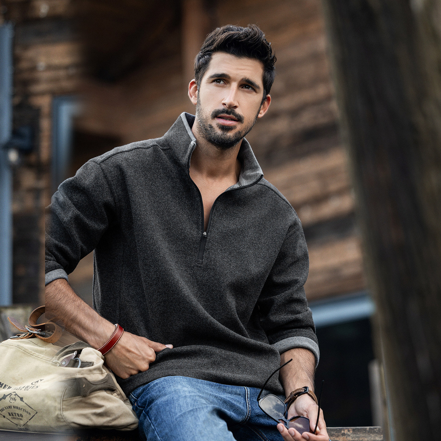 美式復古重磅加厚半拉鍊長袖T恤男春季潮牌寬鬆重磅衛衣男士上衣