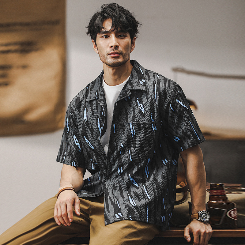 夏威夷度假花襯衫男短袖2024新款美式復古夏季薄款寬鬆襯衣男款潮