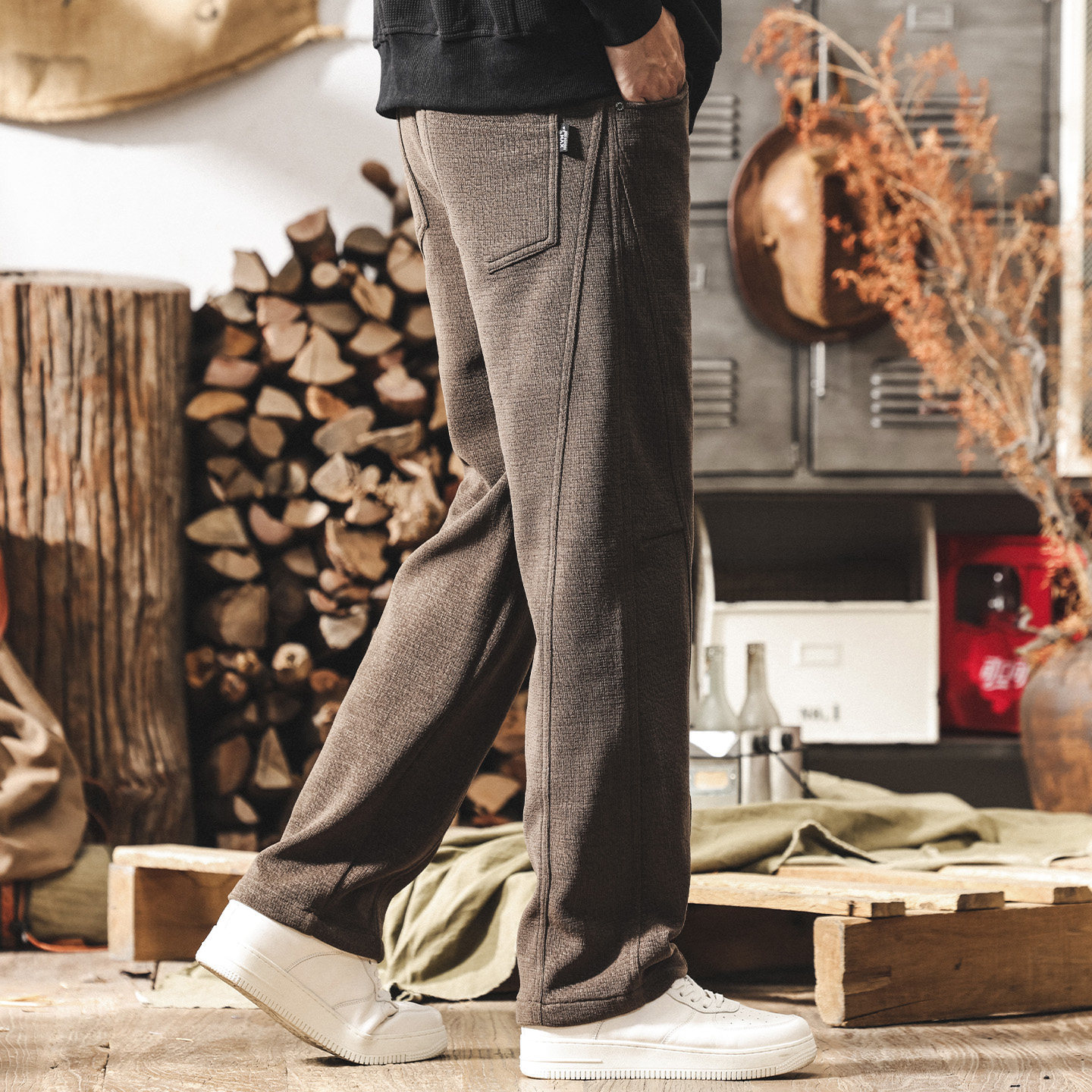 美式復古重磅雪尼爾男士褲子2025冬季厚款休閒衛褲男寬鬆直筒長褲