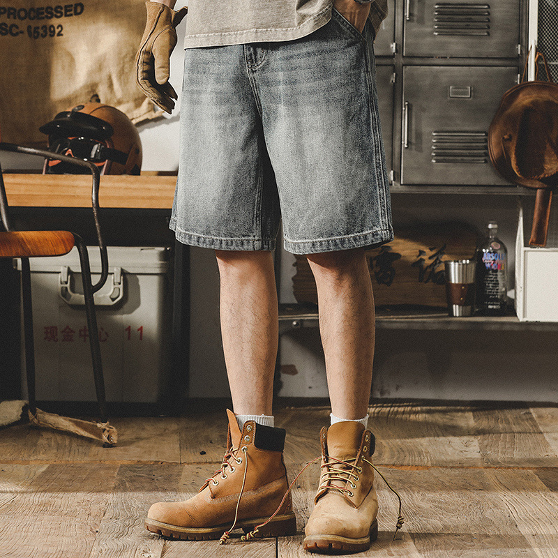 美式經典復古牛仔短褲男寬鬆大碼2024新款潮牌休閒褲男夏季五分褲