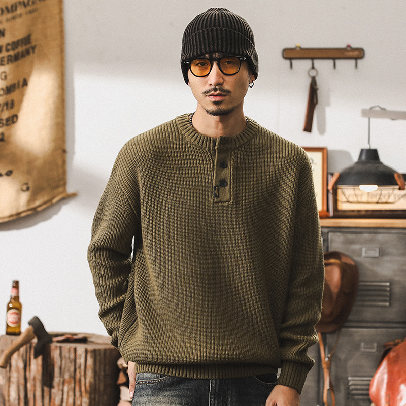 美式重磅復古毛衣男秋冬款簡約慵懶冬季加厚毛線衫外套男士針織衫