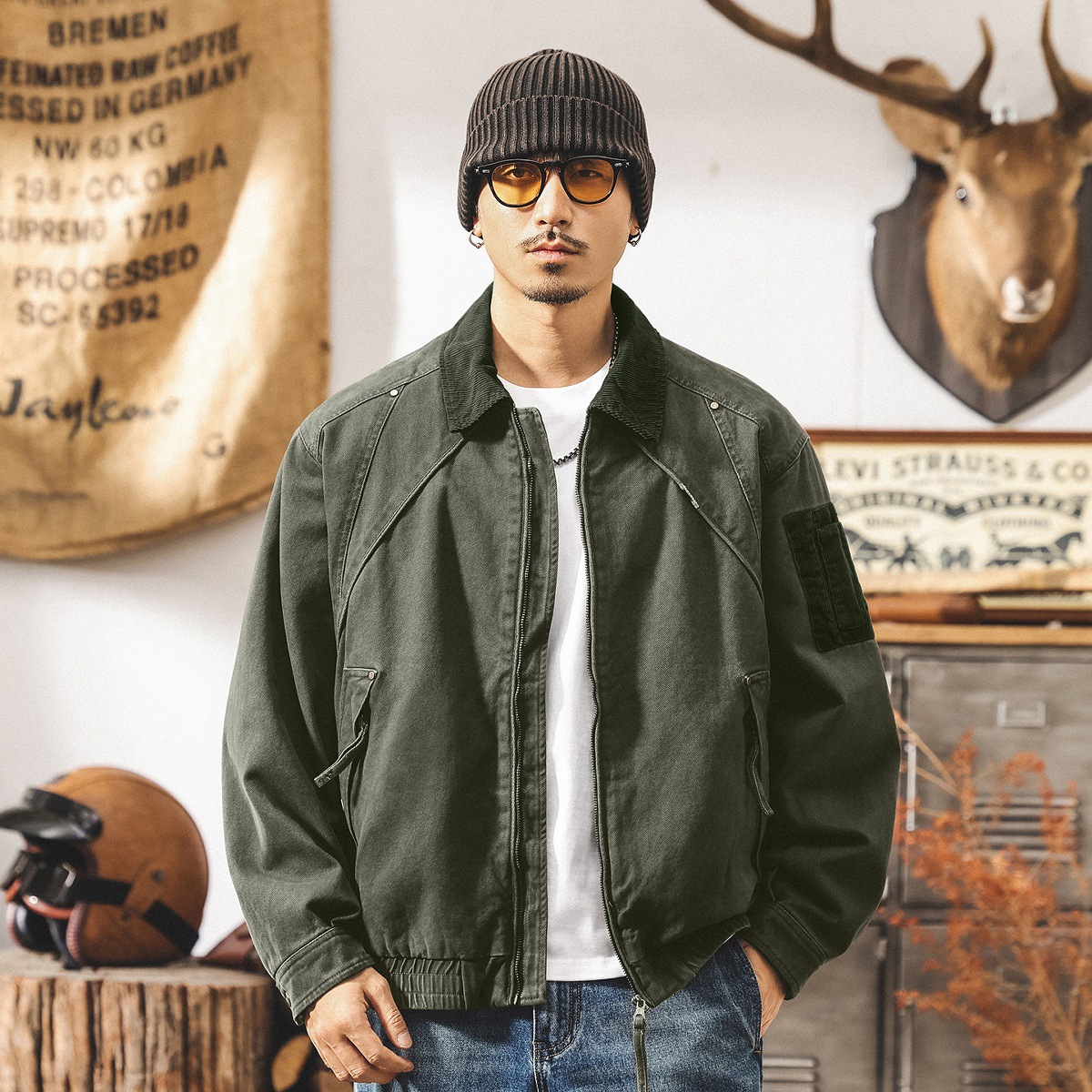 美式復古工裝外套男春秋寬鬆硬漢寬鬆潮牌美拉德休閒戶外獵裝夾克