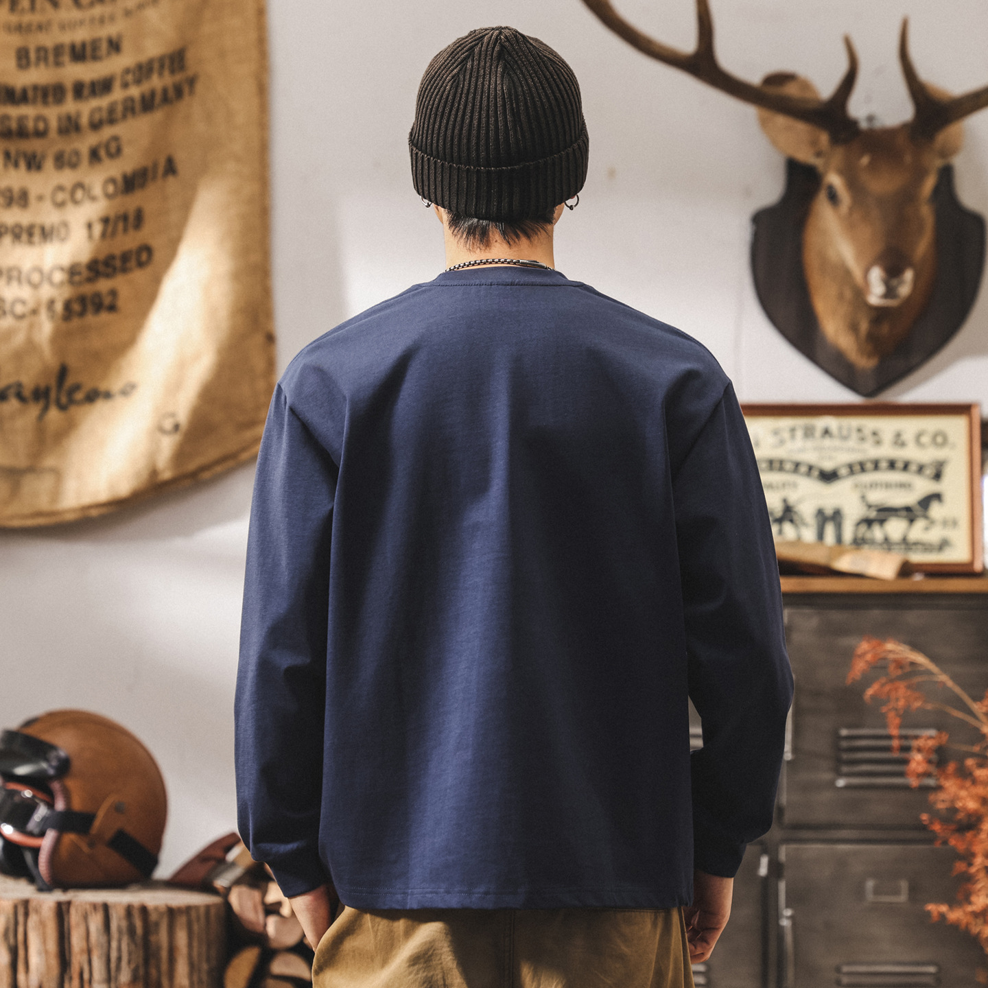 美式復古300g重磅長袖t恤男秋季潮牌山系男裝寬鬆大碼休閒上衣男T