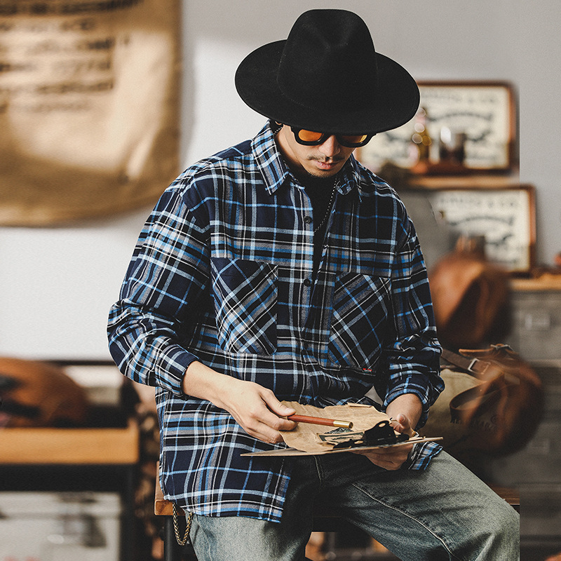 杰雷諾美式復古長袖襯衫男潮牌上衣男士2024碳素磨毛英倫休閒襯衣