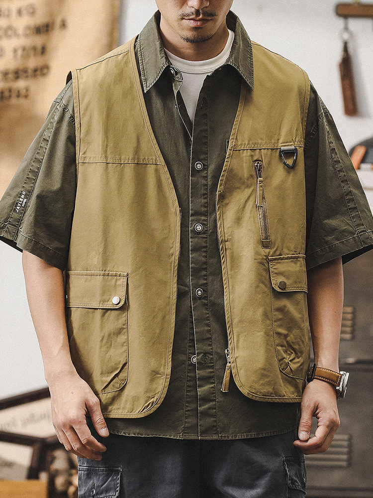 美式潮牌戶外露營風工裝馬甲男士夏季薄款山系釣魚背心坎肩外套男