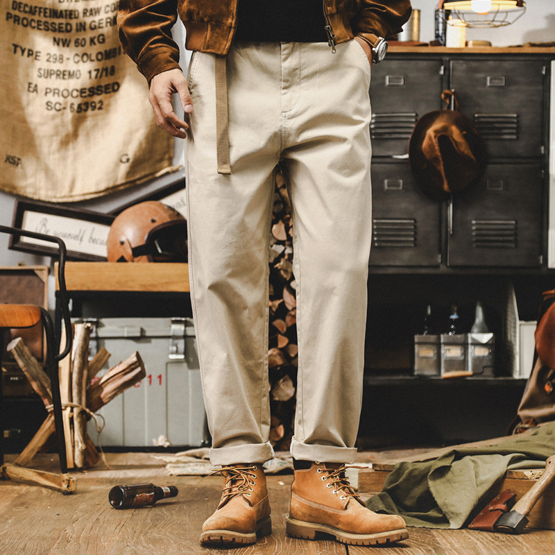 美式復古簡約百搭工裝休閒褲男秋季寬鬆潮牌2024新款卡其色褲子男
