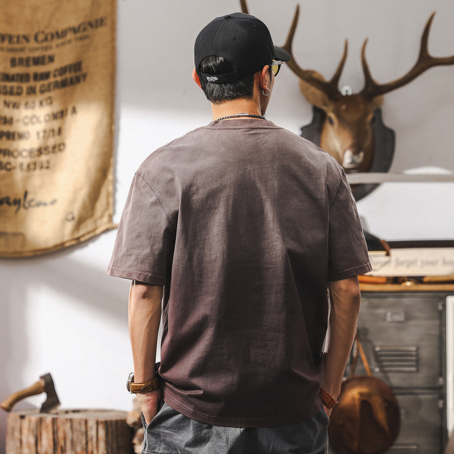 酵素做舊水洗T恤男美式復古短袖男夏季潮流寬鬆半袖男士上衣