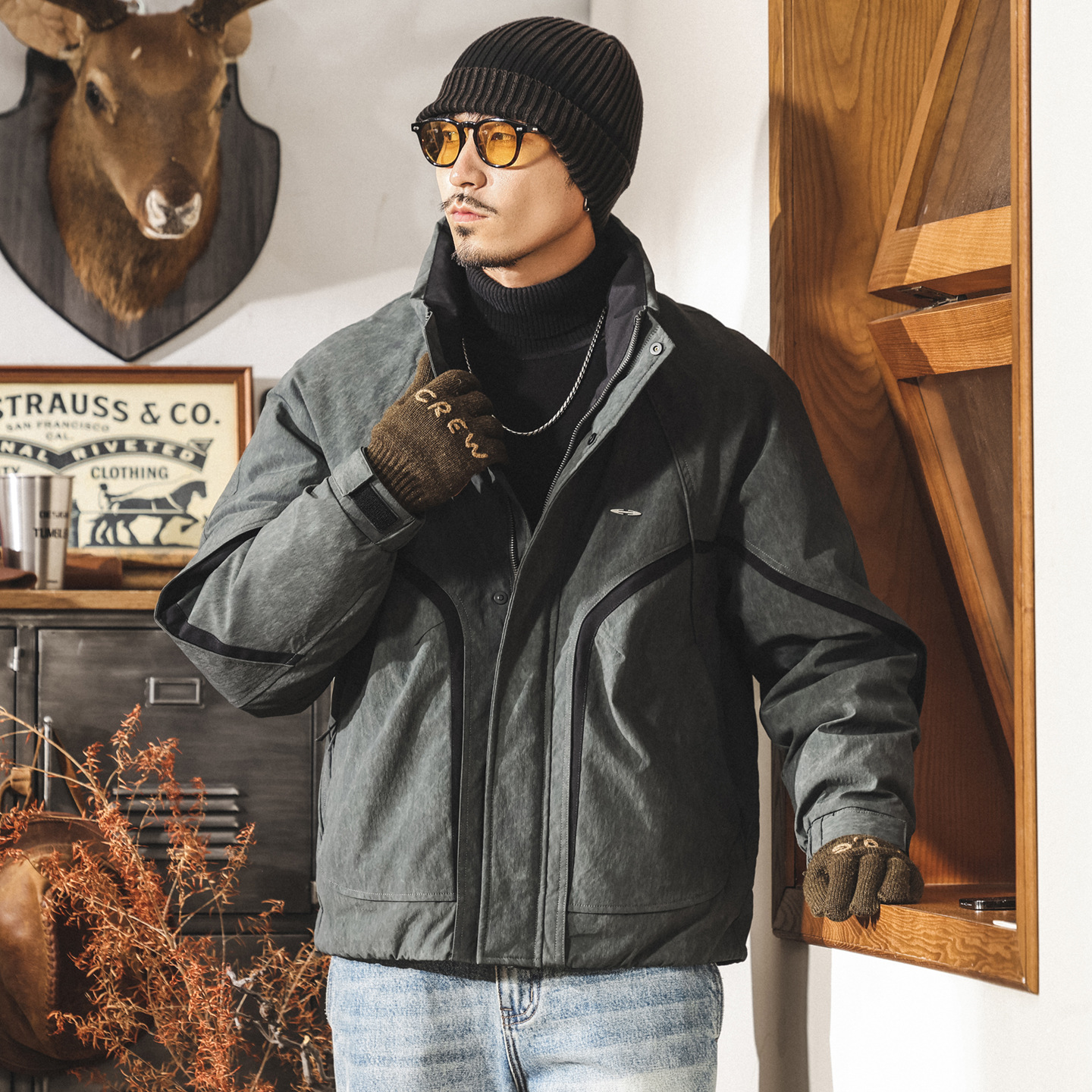 美式復古90鴨絨加厚工裝羽絨服男款保暖加絨禦寒寬鬆男士冬季外套