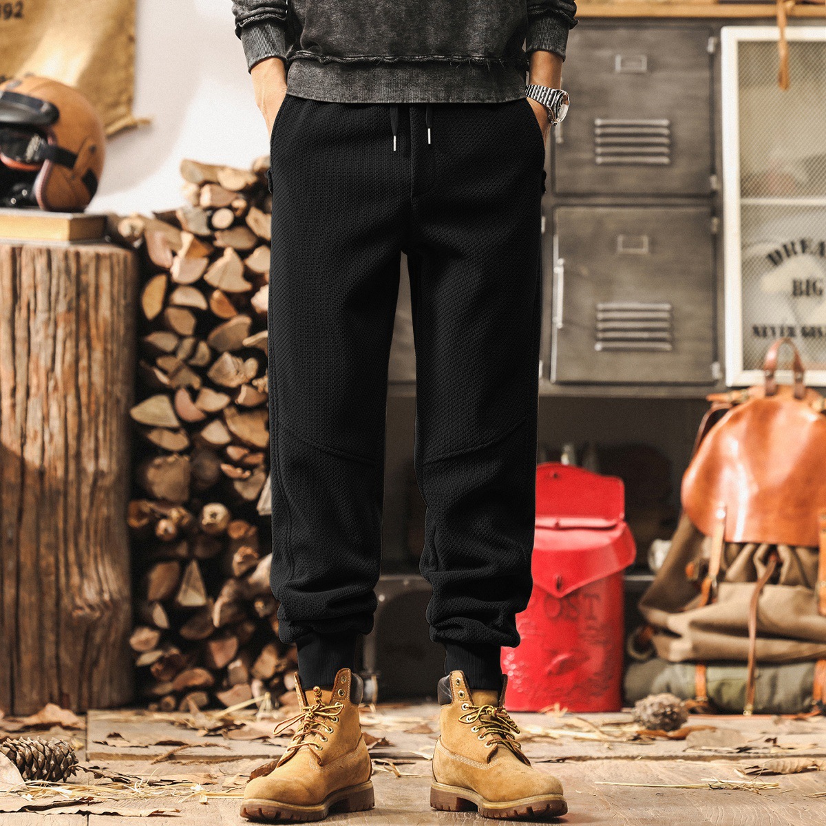 美式復古重磅雪尼爾褲子男秋冬款加厚寬鬆潮牌束腳痞帥潮流休閒褲