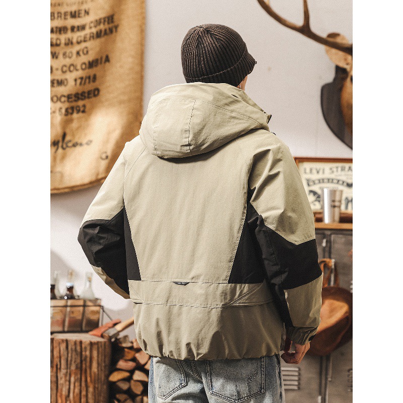 美式復古90%純白鴨絨工裝羽絨服男冬季戶外寬鬆加厚防寒連帽外套