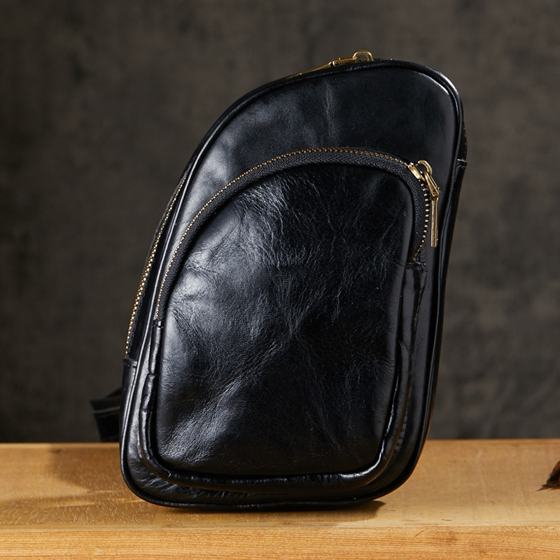 手工原創真皮胸包男士個性單肩斜挎包牛皮時尚小背包休閒百搭男包