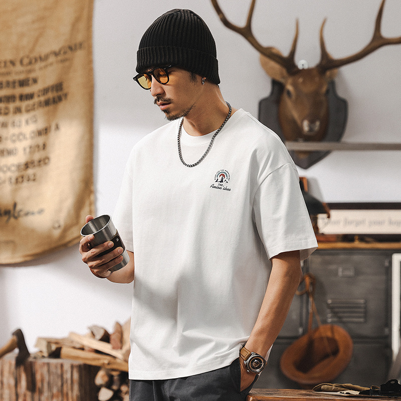 美式復古白色短袖男夏季2025新款寬鬆潮流重磅T恤男士休閒上衣男