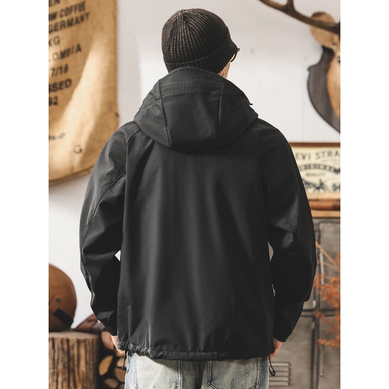 美式山系戶外壓膠衝鋒衣外套男春秋新款防風鎖溫方格登山工裝夾克