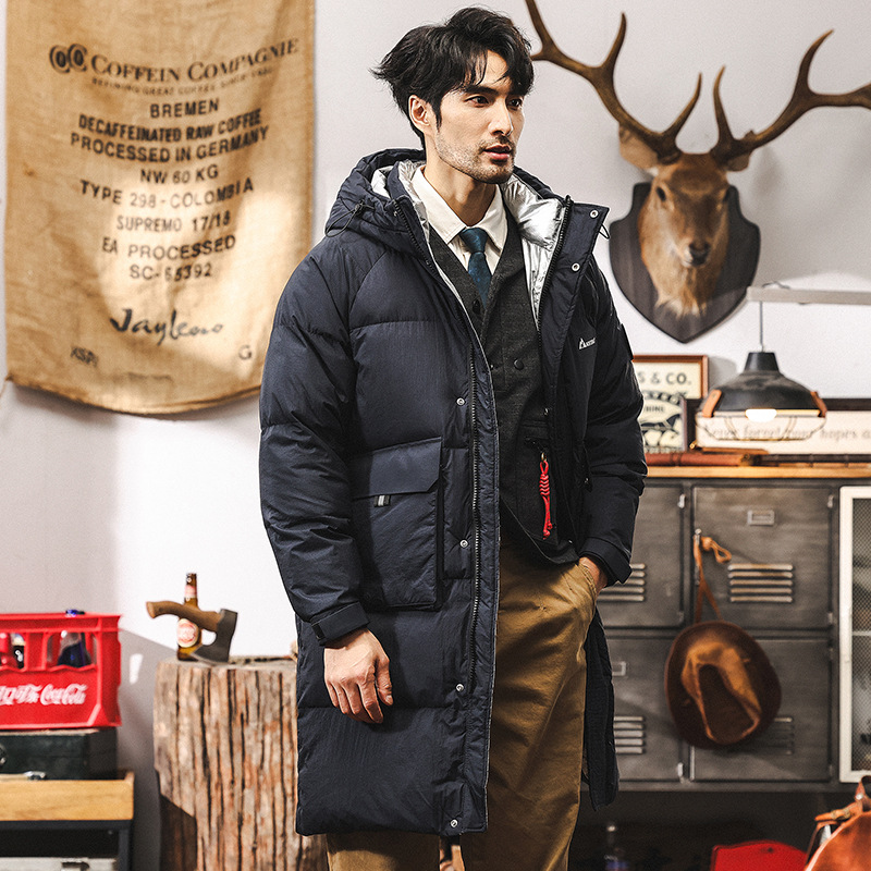 美式潮牌中長款羽絨服男冬季2024年新款潮流帥氣加厚冬裝連帽外套