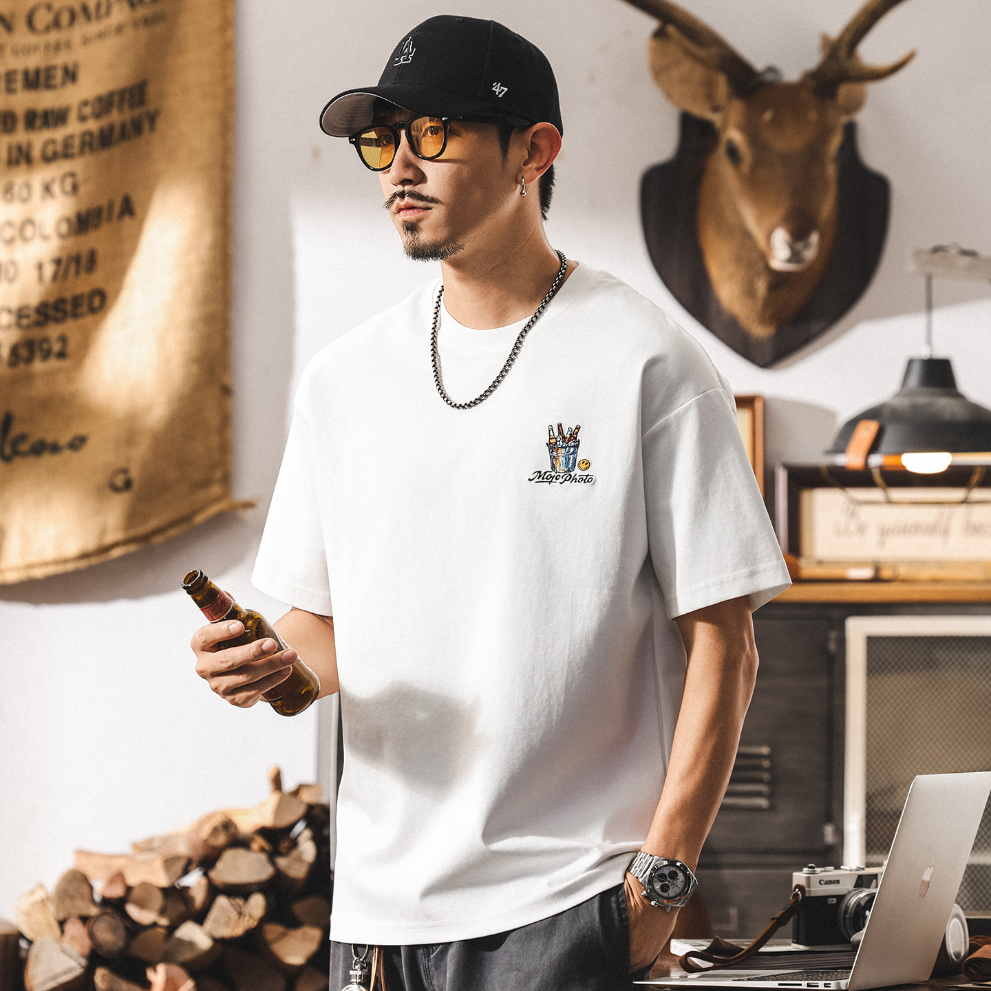 美式潮牌夏季新款男士短袖t恤2025潮牌寬鬆大碼上衣潮流半袖體恤