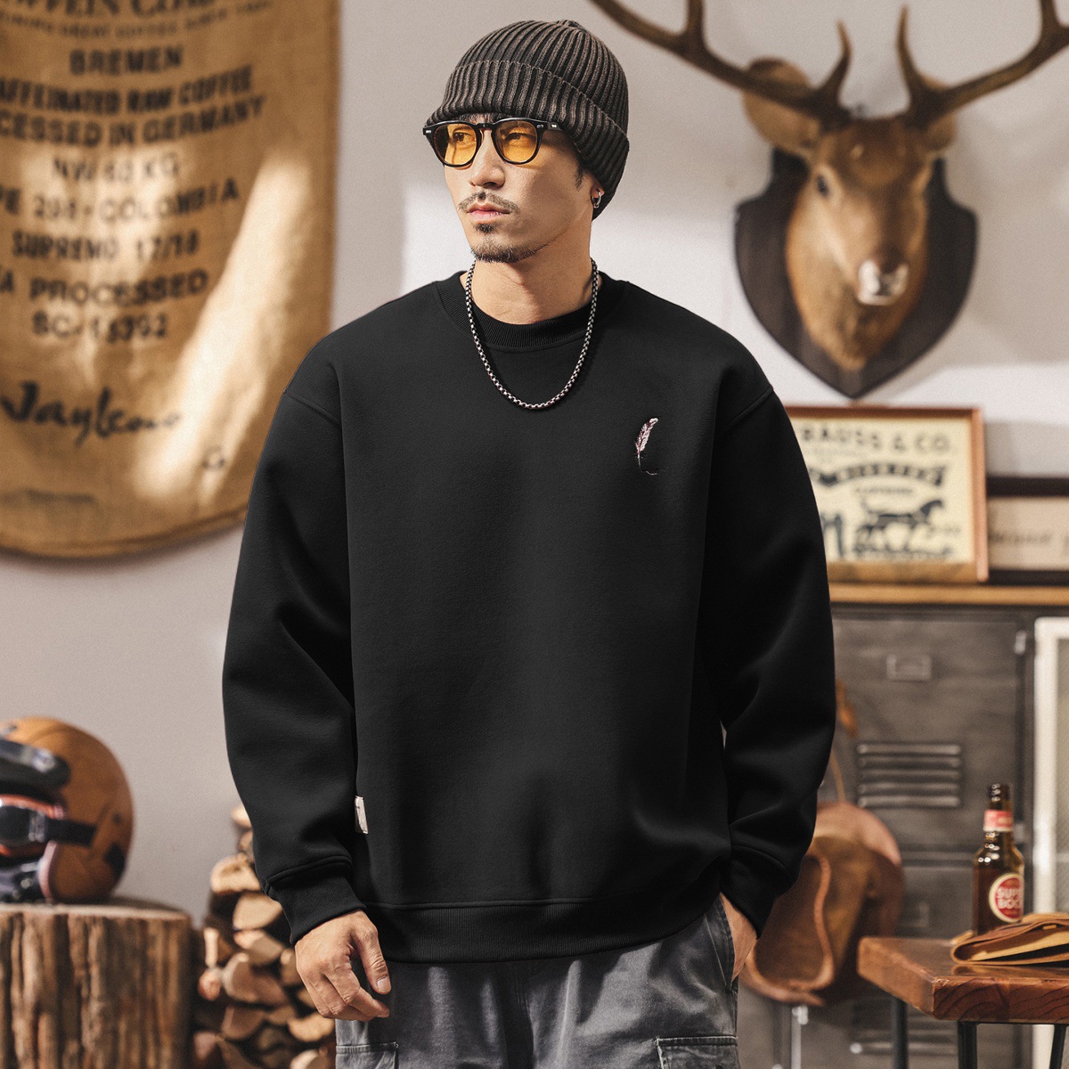 美式復古紅色衛衣男秋季2025新款寬鬆大碼潮流420g重磅男士上衣潮