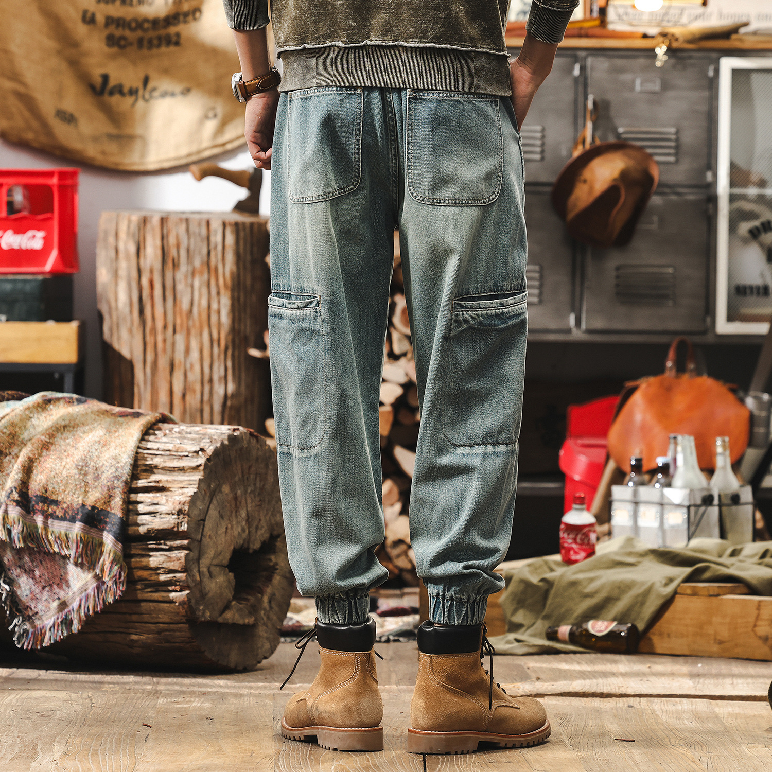 美式復古萊賽爾牛仔褲男2025年新款寬鬆束腳工裝褲男潮牌男士褲子