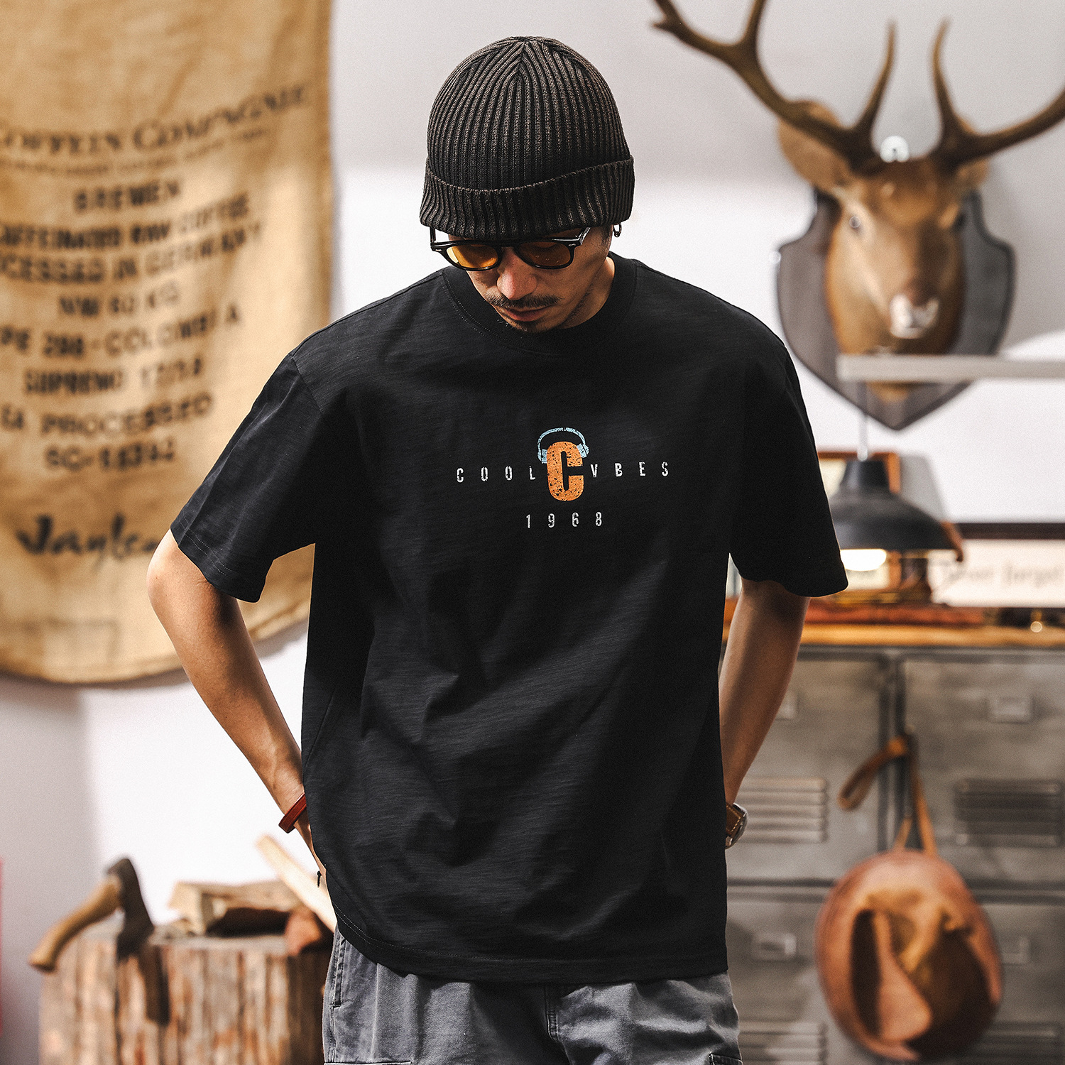 竹節肌理230g重磅短袖男士夏季T恤潮牌美式復古半截袖體恤男T上衣