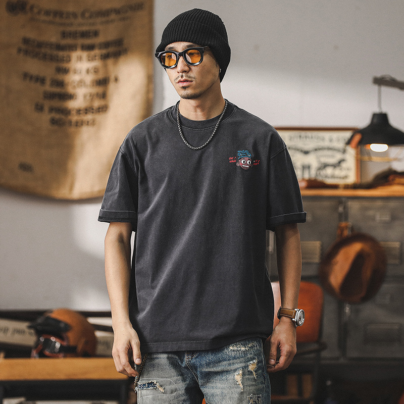 2024新款潮牌短袖男夏季300g重磅T恤男美式復古水洗寬鬆半袖體恤