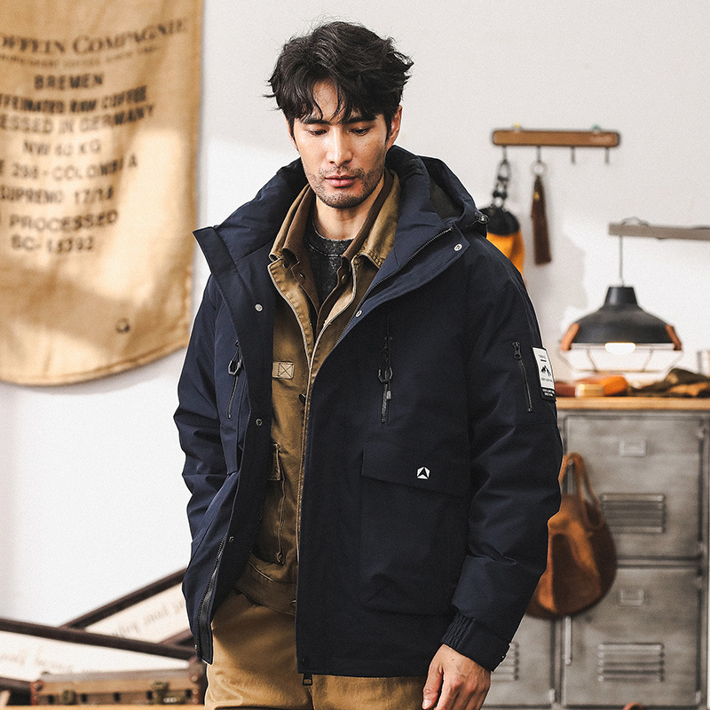 美式石墨烯保暖工裝羽絨服男冬季2024新款山系戶外通勤連帽外套男