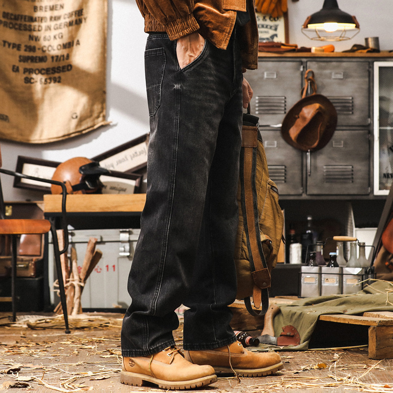 美式經典復古牛仔褲子男秋季寬鬆大碼直筒褲2024新款潮牌休閒褲男