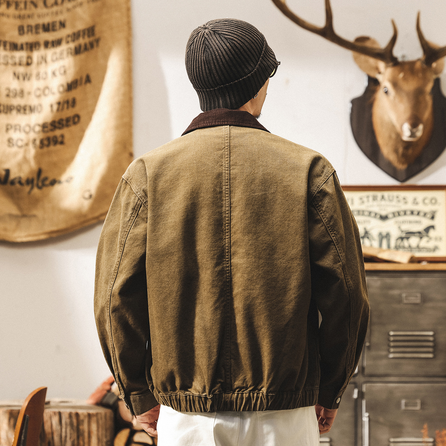 美式復古工裝夾克男春秋2025新款寬鬆潮牌美拉德咖色外套男款秋季