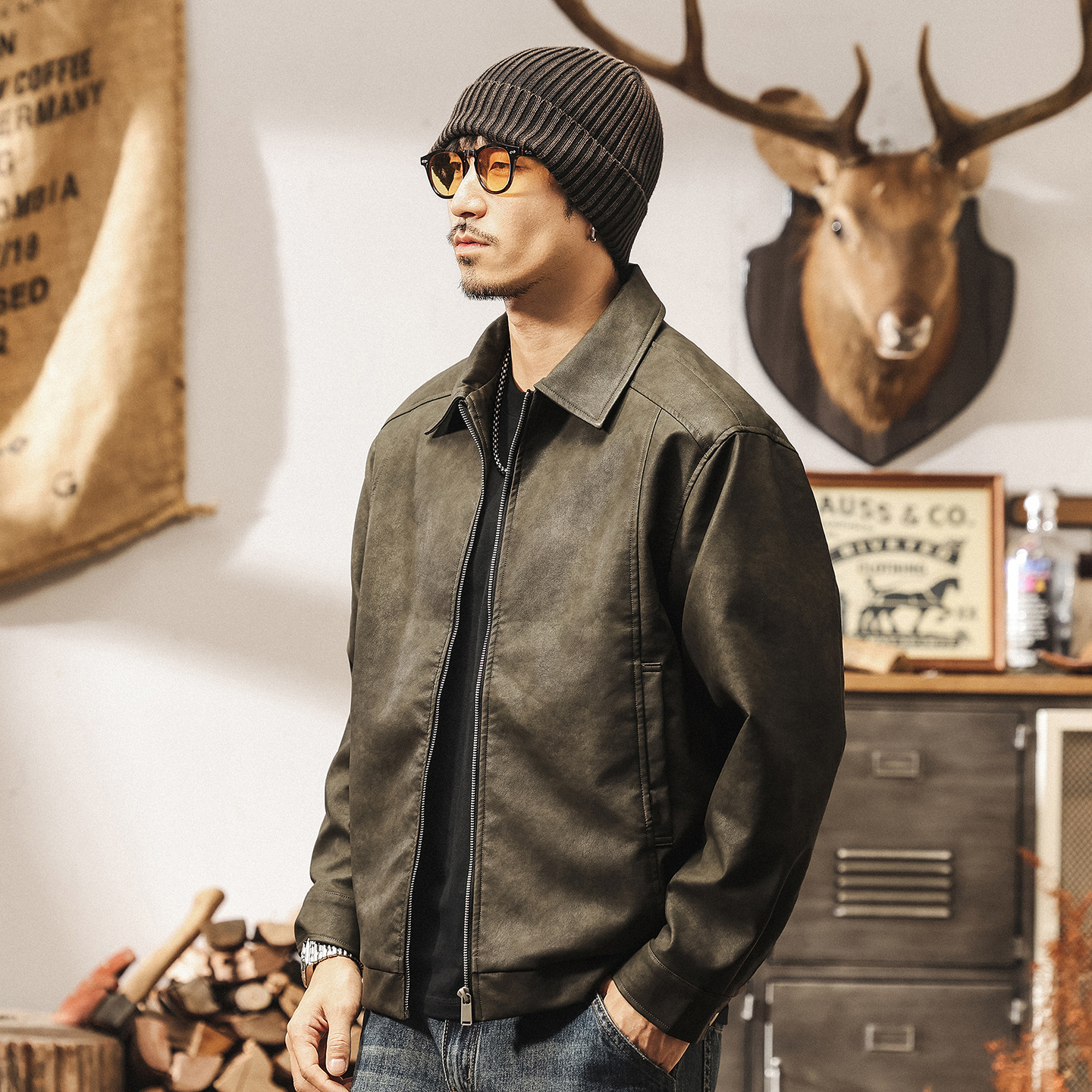 美式復古廢土風做舊皮衣外套男春秋新款寬鬆潮流帥氣飛行員皮夾克