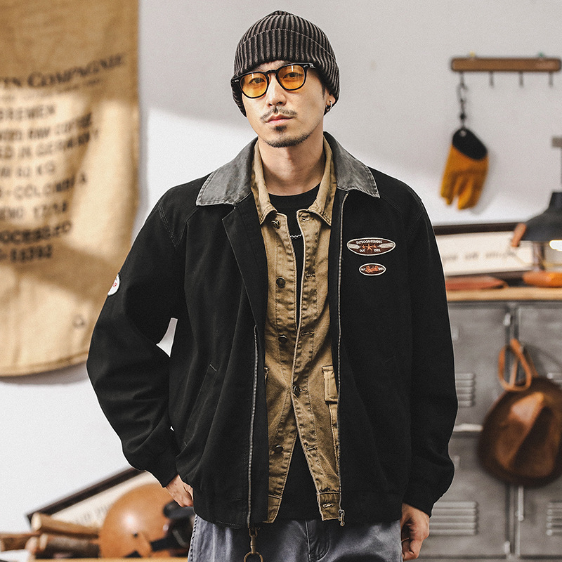 美式復古底特律工裝外套男秋季潮牌寬鬆硬漢獵裝戶外休閒飛行夾克