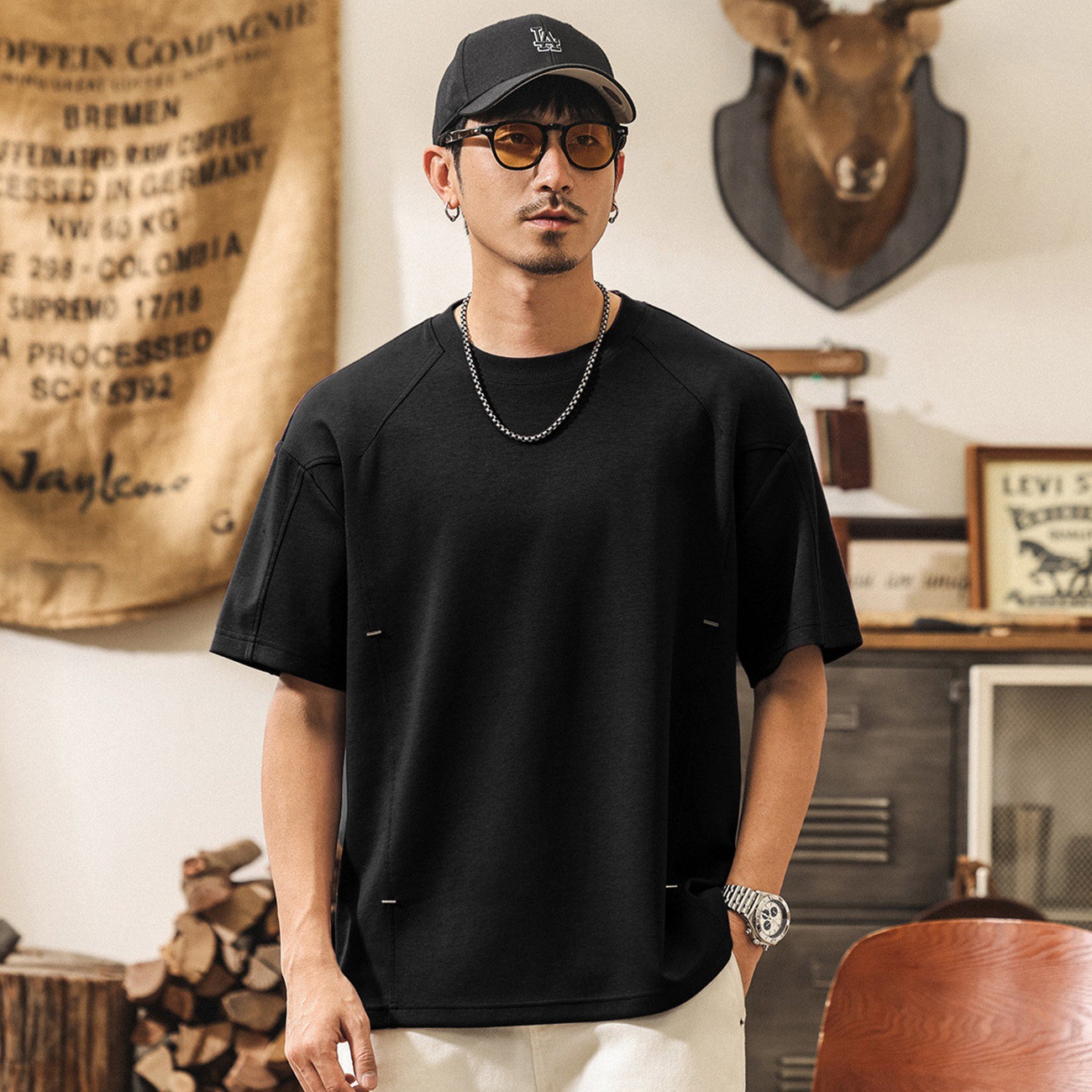 7A抗菌涼感果凍棉T恤男夏季新款美式短袖潮流紫色多巴胺男士上衣