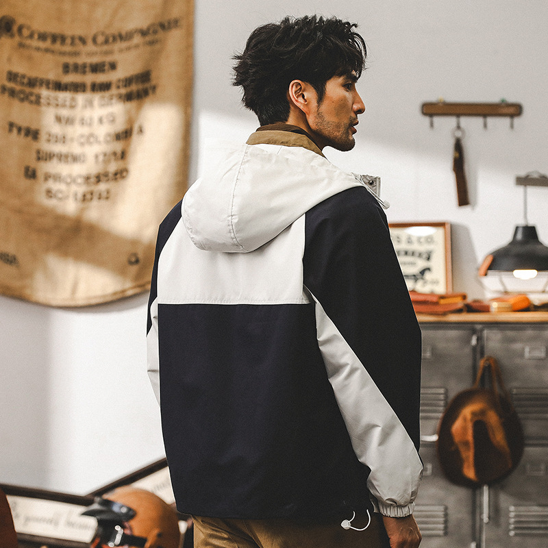 美式夾克外套男春秋款連帽寬鬆機能山系戶外徒步運動防水衝鋒衣男