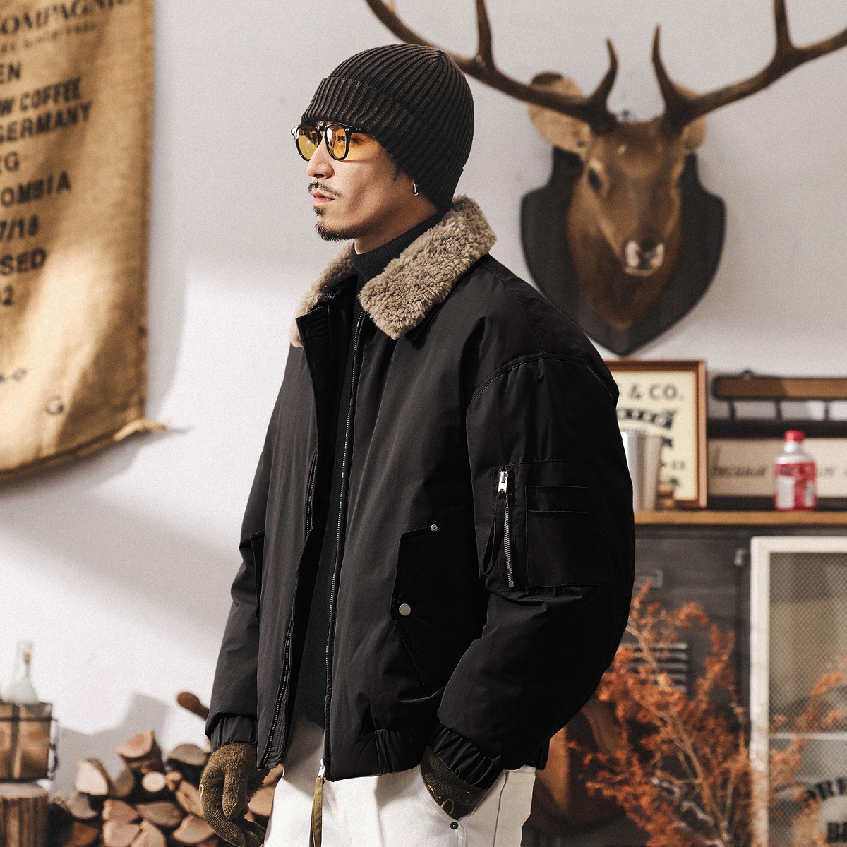 美式復古90%純白鴨絨羊毛領羽絨服男冬季加厚戶外工裝潮牌外套男