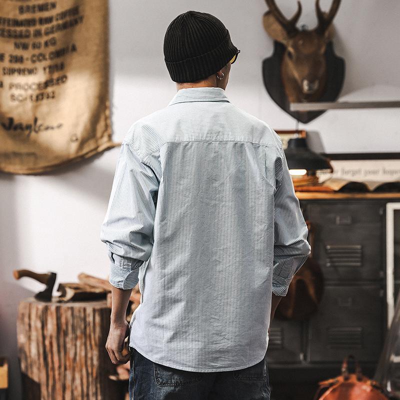 美式復古經典條紋襯衫男長袖2025新款春季日系牛津紡長袖襯衣
